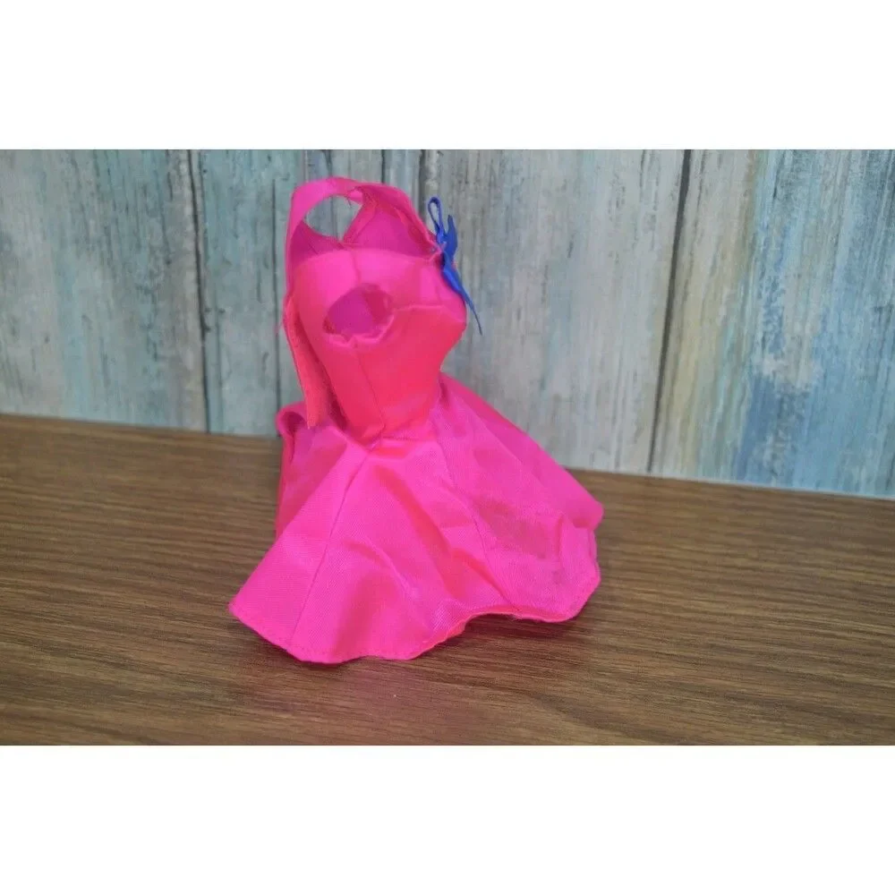 Barbie Fashion Doll Clothes Dress Hot Pink Satin Blue Bow Party Dress Outfit